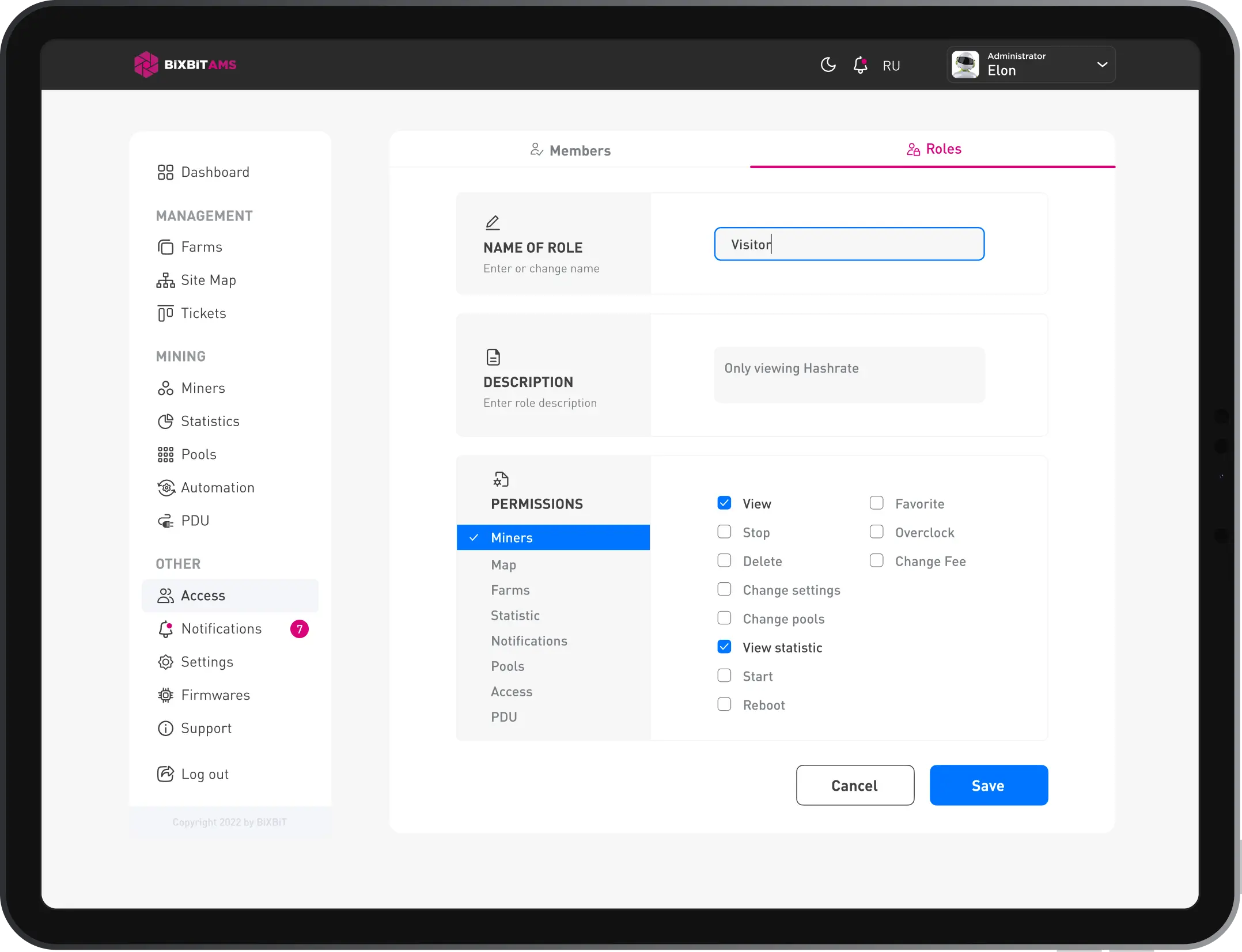 User roles and permissions in BiXBiT AMS